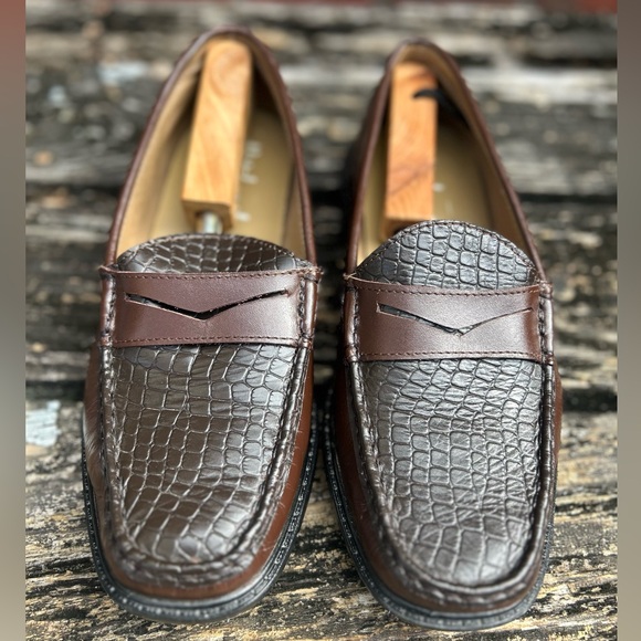 Hitchcock Wide Shoes for Men Croc Moc Brown Leather Penny Loafer Sz 11 5E G8 - Picture 6 of 12